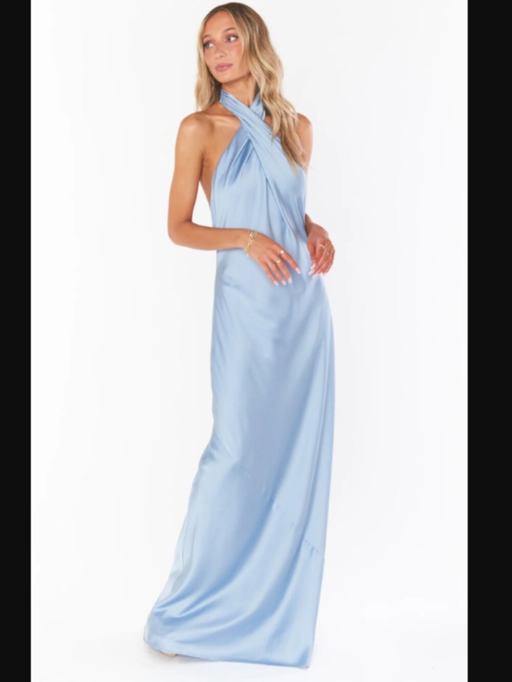 Show Me Your Mumu Jasmine Halter Maxi Dress ~ Steel Blue Luxe Satin